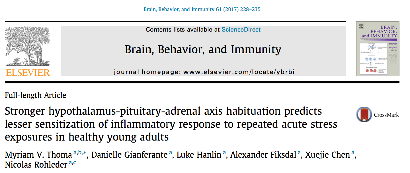 Towards entry "New Paper: Stronger hypothalamus-pituitary-adrenal axis habituation predicts lesser sensitization of inflammatory response to repeated acute stress exposures in healthy young adults"